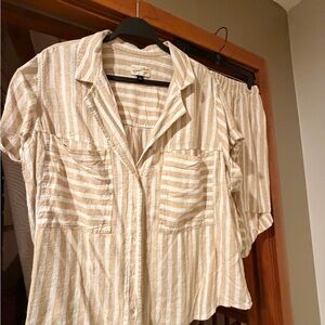 2pc Universal Thread Beige Striped Button-Down Shirt and matching shorts